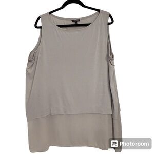 Eileen Fisher Silver Bateau Neck Silk Blocking Shell Size 2X